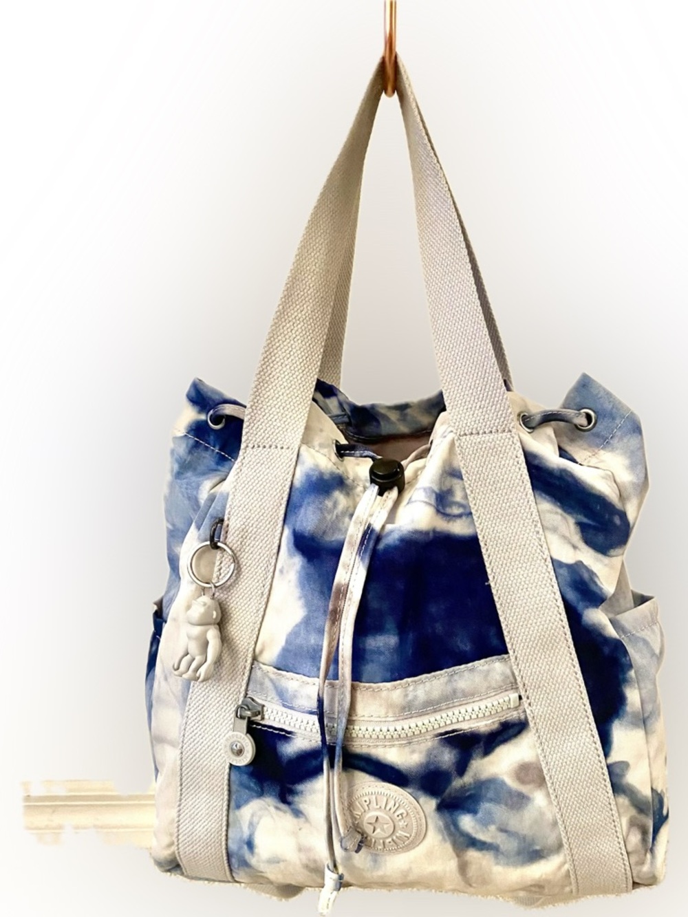 Kipling Blue and White Tie-Dye Tote/ Backpack